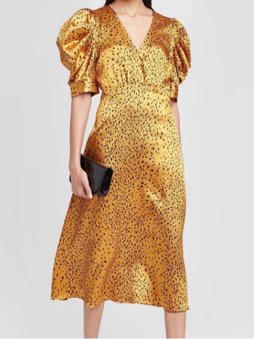 Who What Wear Gold Animal-Print Midi Dress